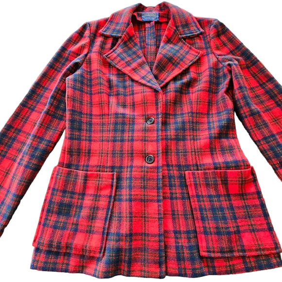 Vintage 1960's Era Pendleton Wool Red/Black/Green/Navy Tarten Plaid Skirt Set - Picture 8 of 17